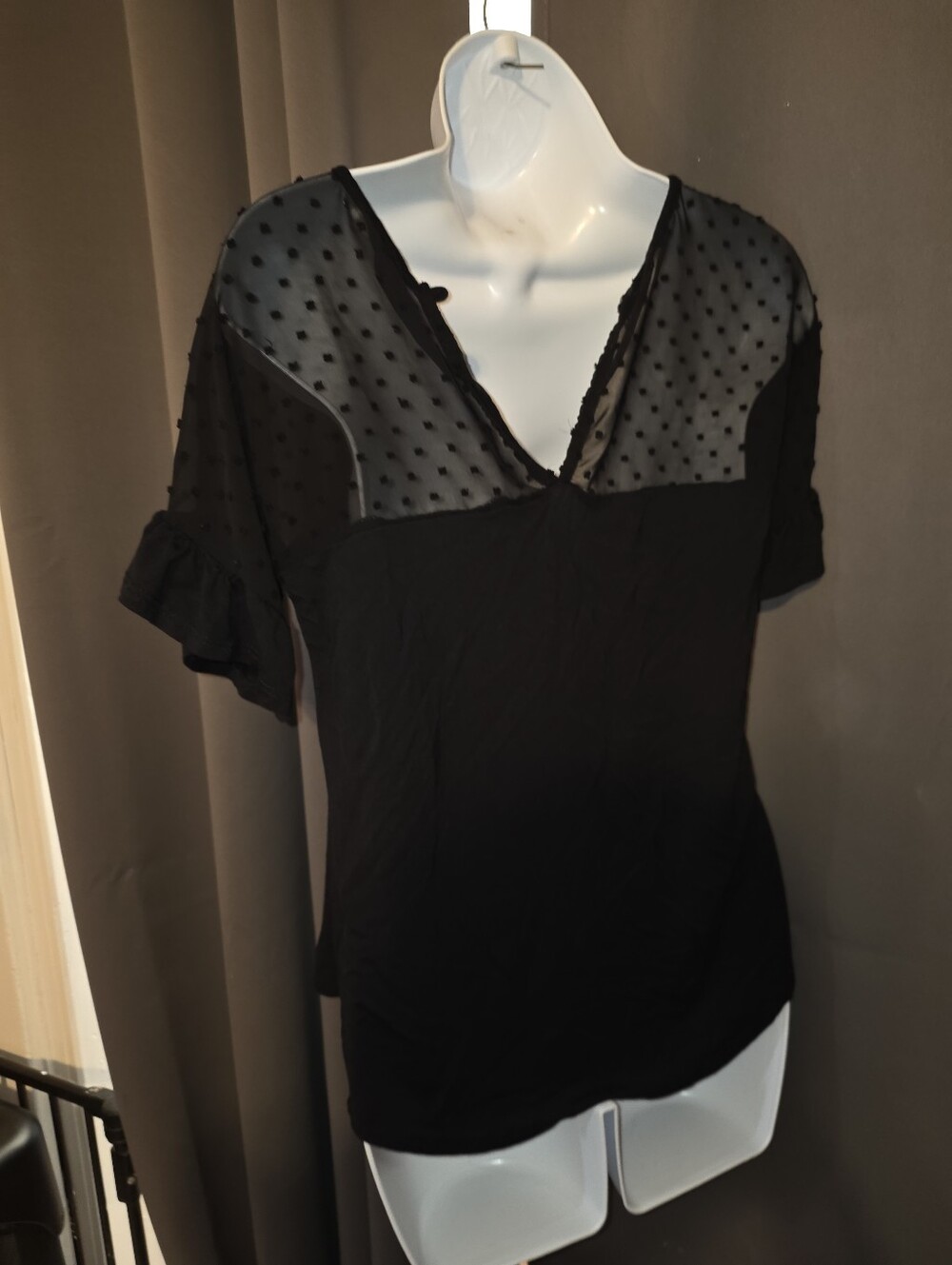 Maurices Black Sheer Dot V-Neck Blouse
